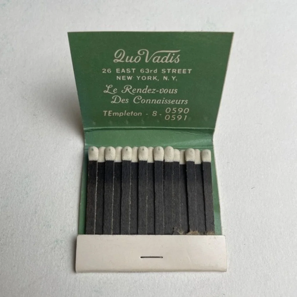 Quo Vadis NYC Matchbook Vintage 30 Strike Unused Mid-Century NYC Restaurant RARE